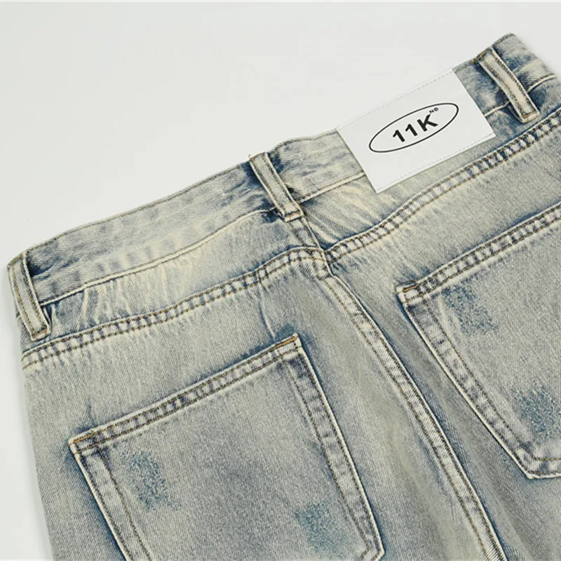 2021 New Arrival Solid Hole Ripped Patch Slim Men Jeans Pencil Pants Hip Hop Washed Retro Zipper Slits Denim Trousers Spodnie