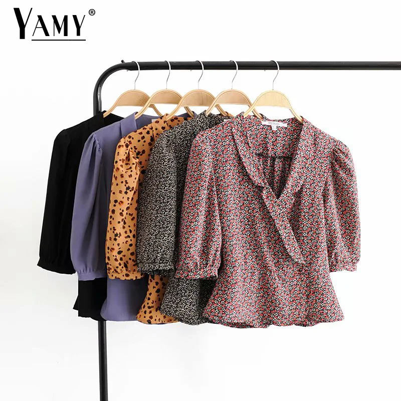 Женская винтажная короткая блузка элегантная с пышными рукавами и оборками