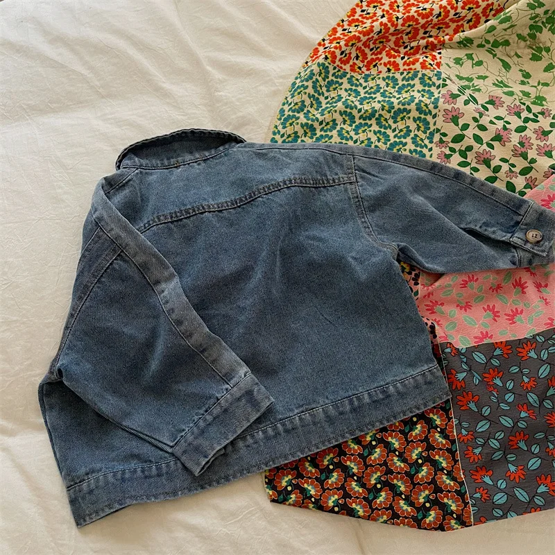 

Kids Clothes Denim Coat Solied Jacket for Fashion Brother and Sister Long Sleeve Pure Color Toddler Casual Loose Coat Outwear