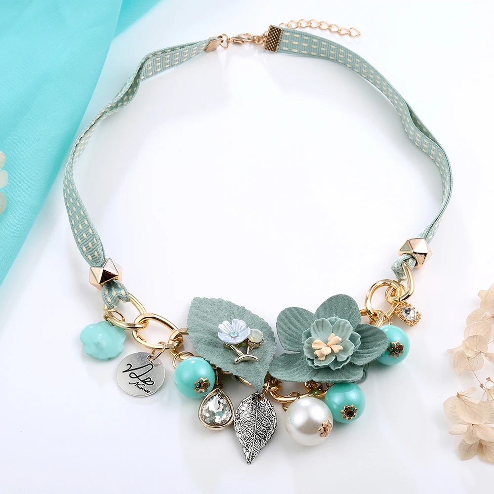 Цветочные массивные ожерелья для женщин Collier Femme колье из искусственного жемчуга Neklaces& кулоны Модные ювелирные изделия воротник подарки