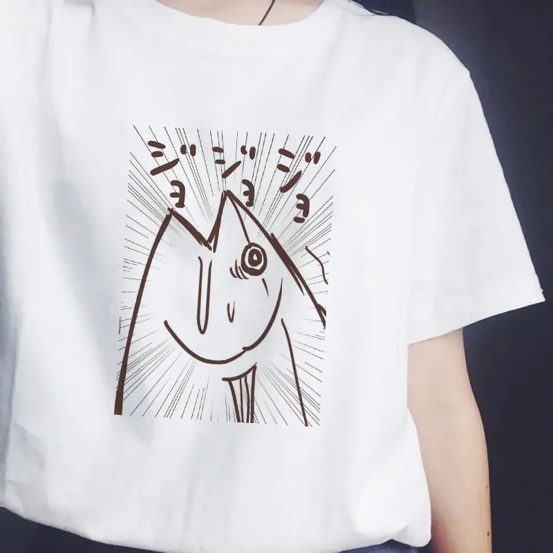 

Female T-shirt Japanese fish Harajuku T-shirt funny white T-shirt kawaii short-sleeved tops female T-shirt streetwear