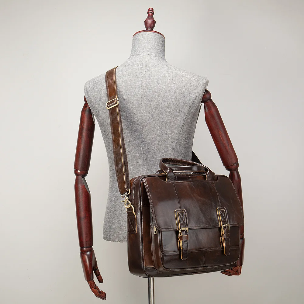 Men's Messenger Bag for Laptop 15.6 Genuine Leather Documents Handbag  Male Business Briefcase Luxury Travel Bag Portfolio