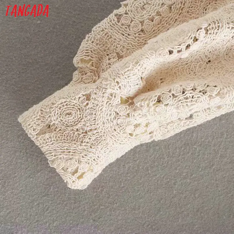 Tangada, Женская вязанная блуза, квадратный воротник,, выдалбливают, длинный рукав, короткий стиль, рубашки для женщин, шикарные сексуальные топы 2W91