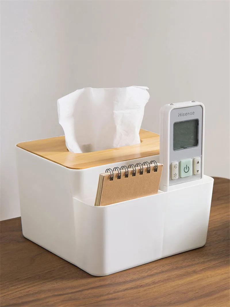 Бамбуковая крышка Настольная разделенная бумажная коробка для полотенец