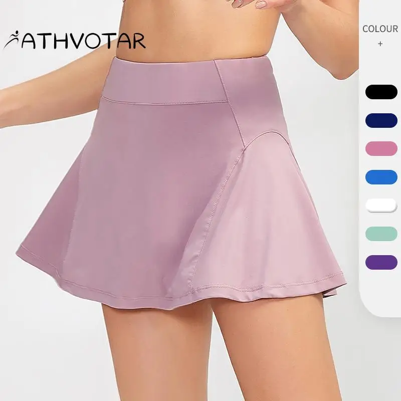 

ATHVOTAR Yoga Sports Culottes Women's High Waist Tennis Skirt Lining Anti-spy Running Quick-drying Short Skirt Fitness Skirt