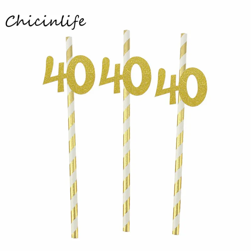 Chicinlife 10 шт. бумажные соломы с номером 30 40 50 60 юбилейные соломинки для напитков 30th 40th 50th 60th День рождения украшения
