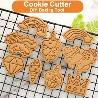 unicorn shape cookie cutters plastic 3d cartoon pressable biscuit mold cookie stamp kitchen baking pastry bakeware tool