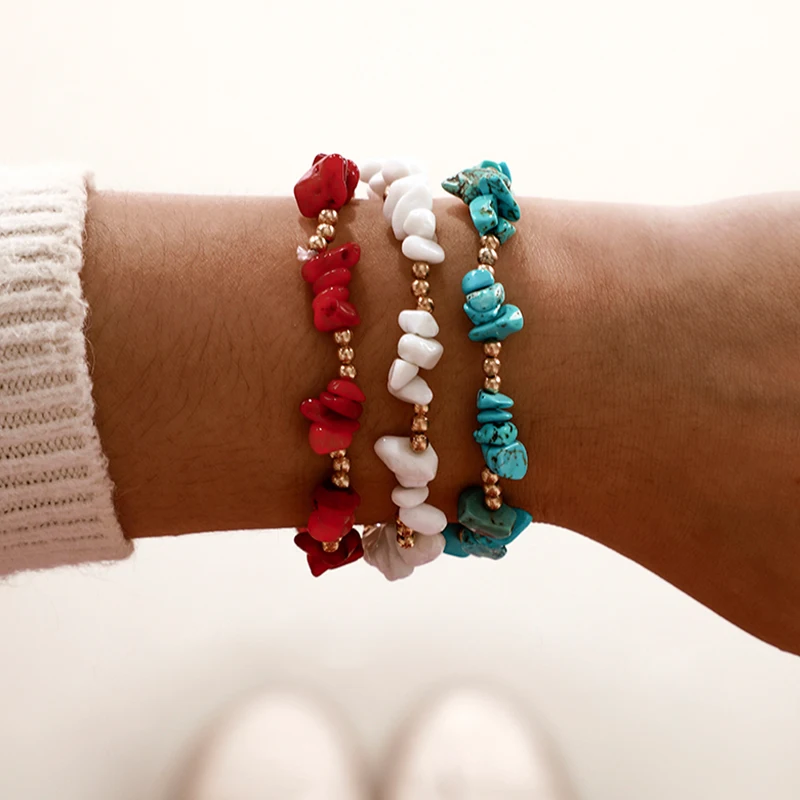 Tocona необычный красный браслет с драгоценным камнем растягивающийся чип бусины