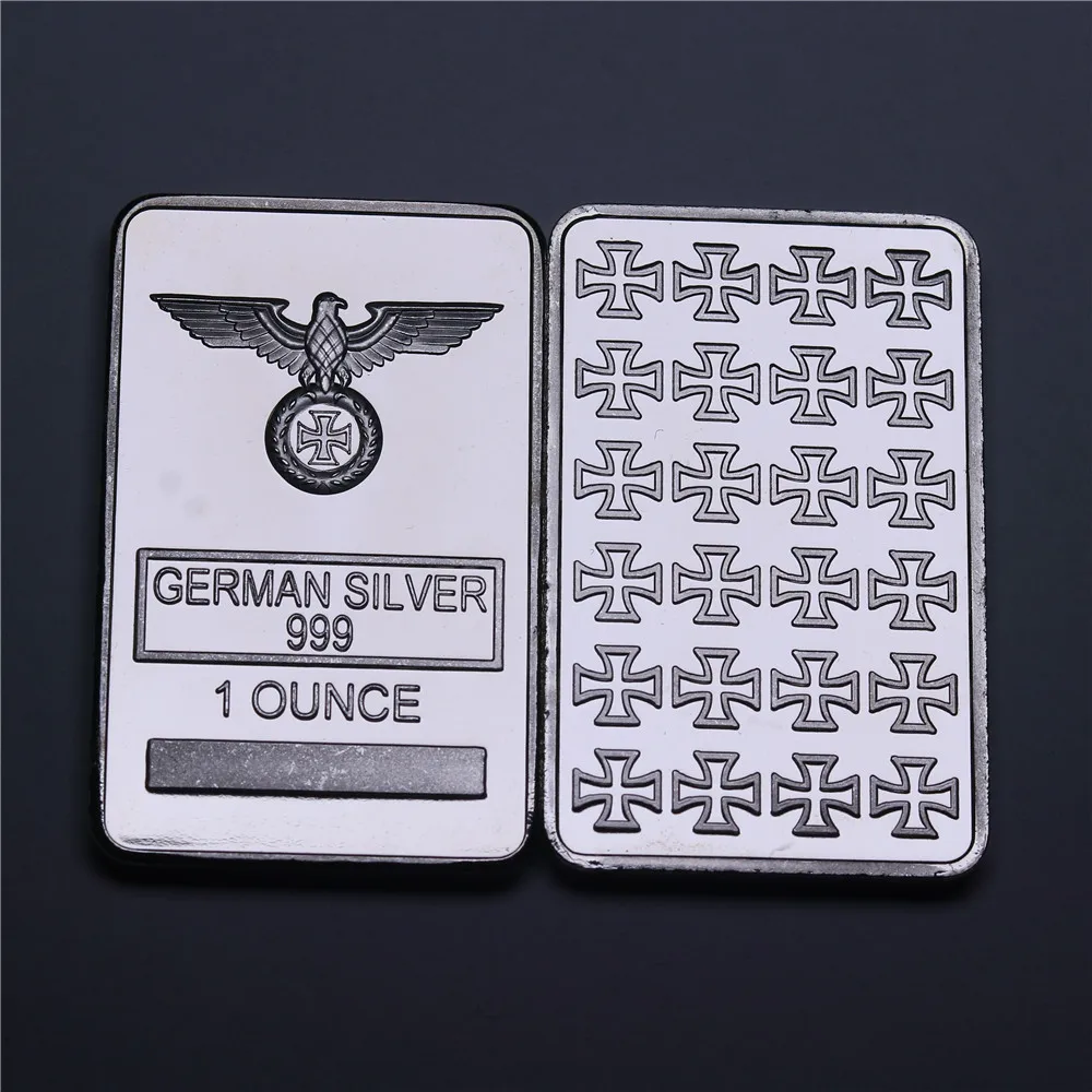 

Rare 1 Ounce German Silver 999 Liberty Eagle Totem Silver Plated Cross Bar with Acrylic Protection Capsules