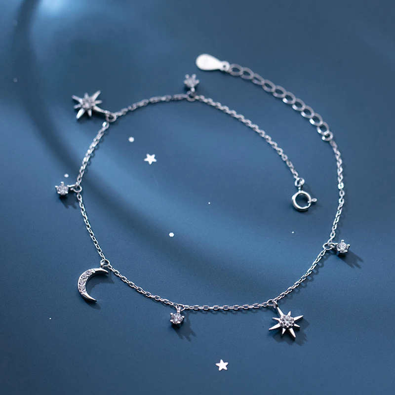 

Star Of David And Moon Anklet Ornament Bracelet On The Leg Chain 925 Sterling Silve Fashion Jewelry Anklets For Women 21CM
