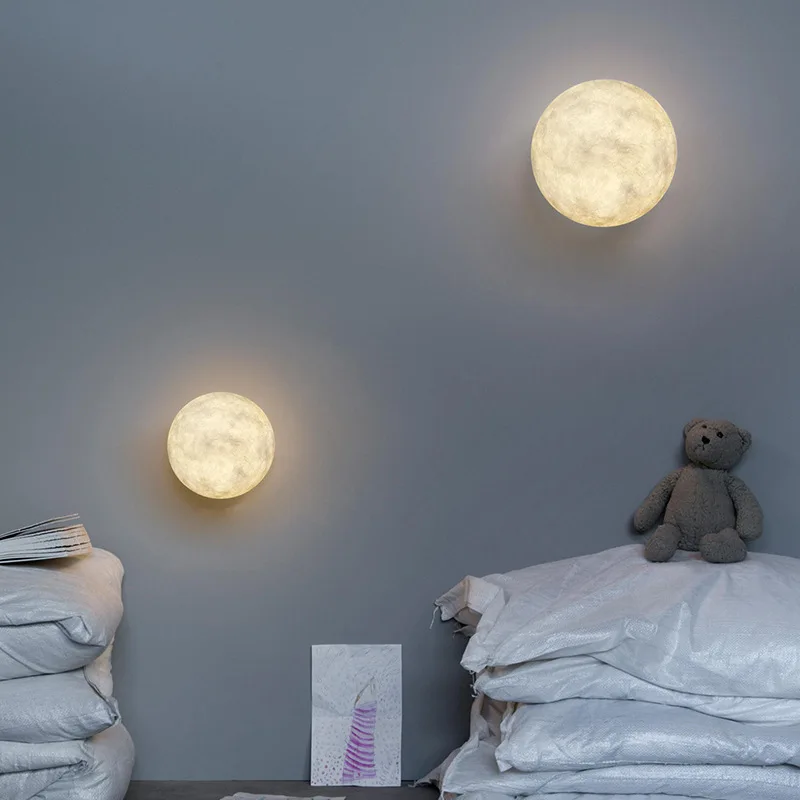 

Nordic Moon Wall Lamp Led Living Room Sconce Decor Lighting Creative Girl Bedroom Bedside Indoor White Ball Resin Round Light