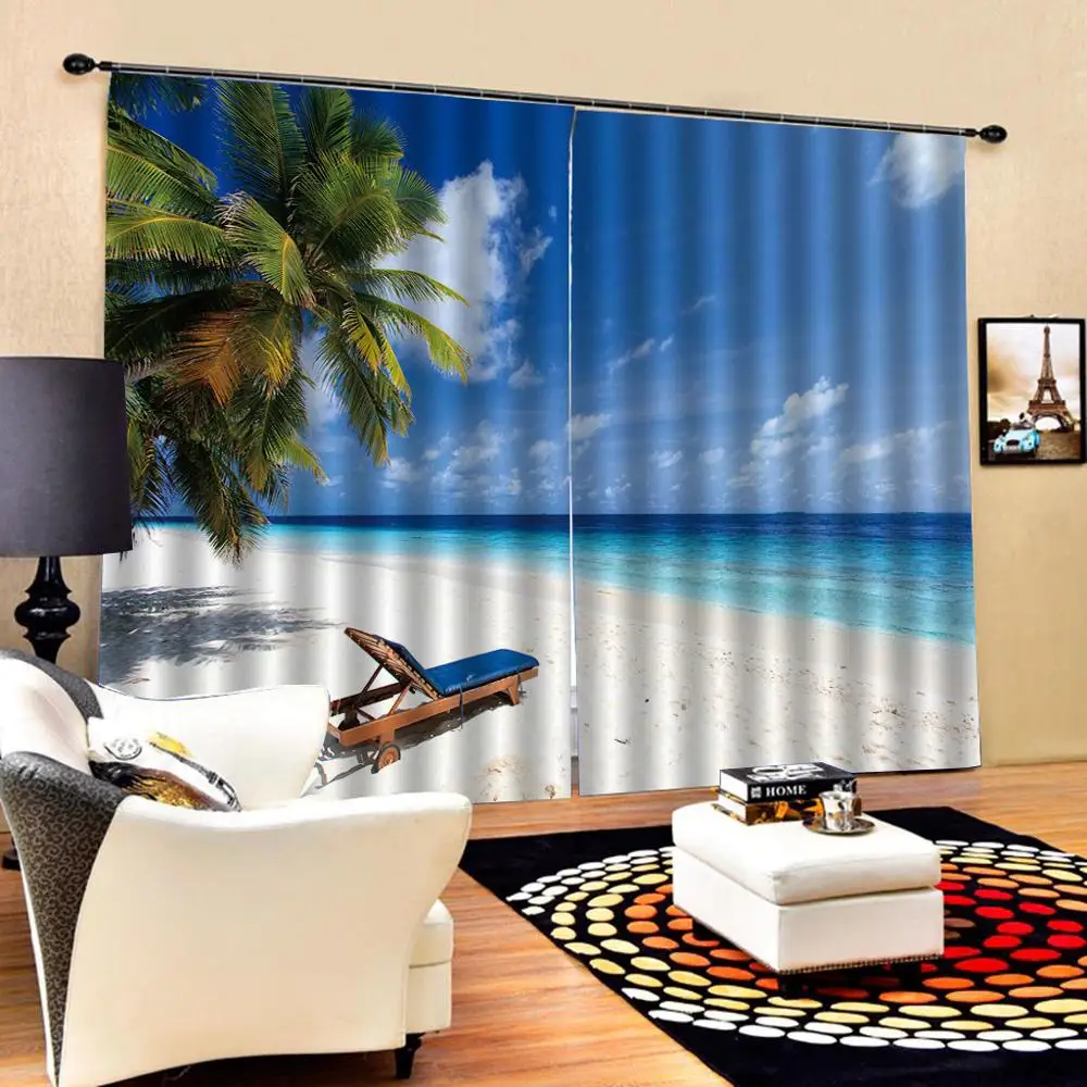 

beach curtains blue curtain Nature Art Print, Drapes Living room Bedroom Decor 2 Panels HooksWindow Curtains