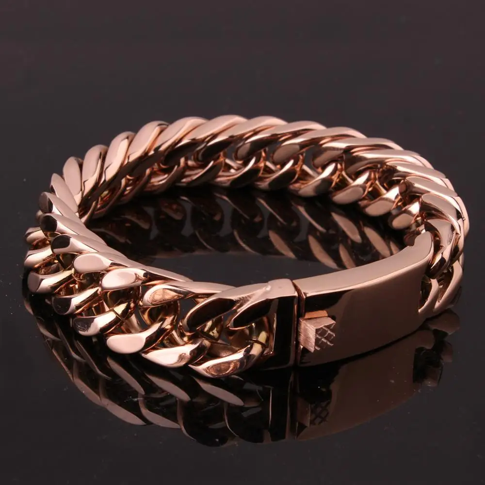 Высокое качество нержавеющая сталь Розовое золото Снаряженная кубинская цепь