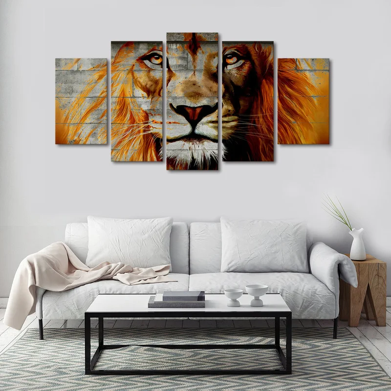 5 Pieces Printed Abstract Big Strong Lion Pictures Animal Wild Life Canvas Painting Posters Wall Art for Home Decoration | Дом и сад