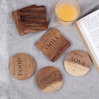 handmade non slip thermal insulation coaster natural acacia round square coaster home bottle mat for kitchen coffee table