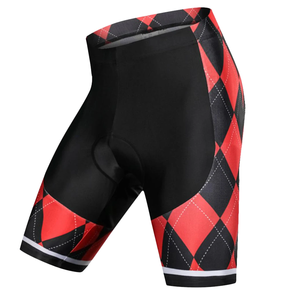 Comfortable 80% Polyester + 20% Spandex Black and Red Grid Summer Cycling Shorts for Outdoor Sports |