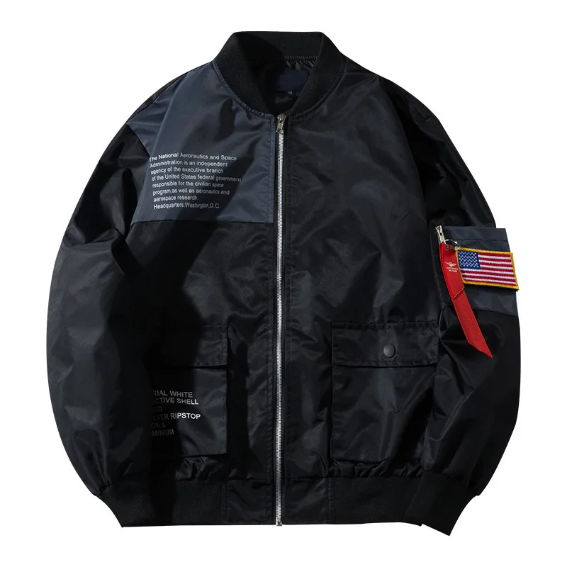

Drop Shipping 2021 Bomber Jacket Men Hip Hop Letter Design Loose Windbreaker Pilot Jacket Coat Mens Japanese Streetwear M-4XL