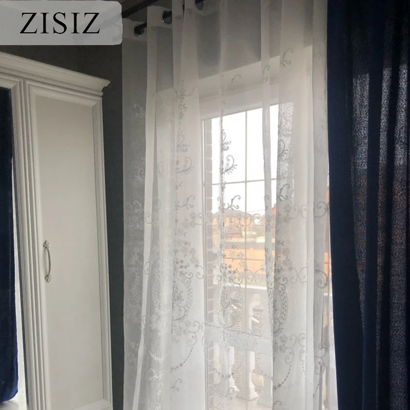ZISIZ вышитые белые тюлевые занавески для гостиной европейская вуаль прозрачные