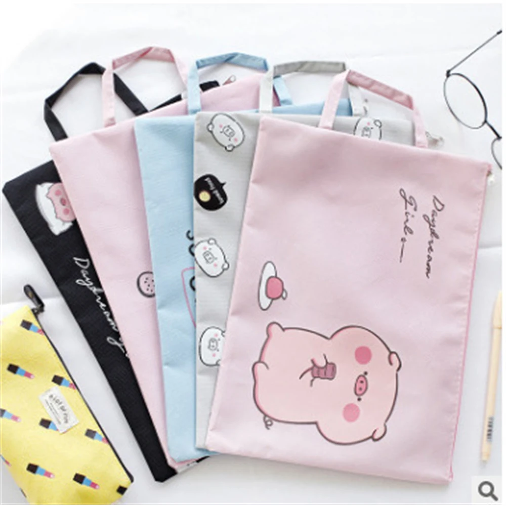 

A4 Cartoon File Folders Desk Organizer Bussines Office Supplies Large Capacity Zipper Storage Bag Holder Stationery File