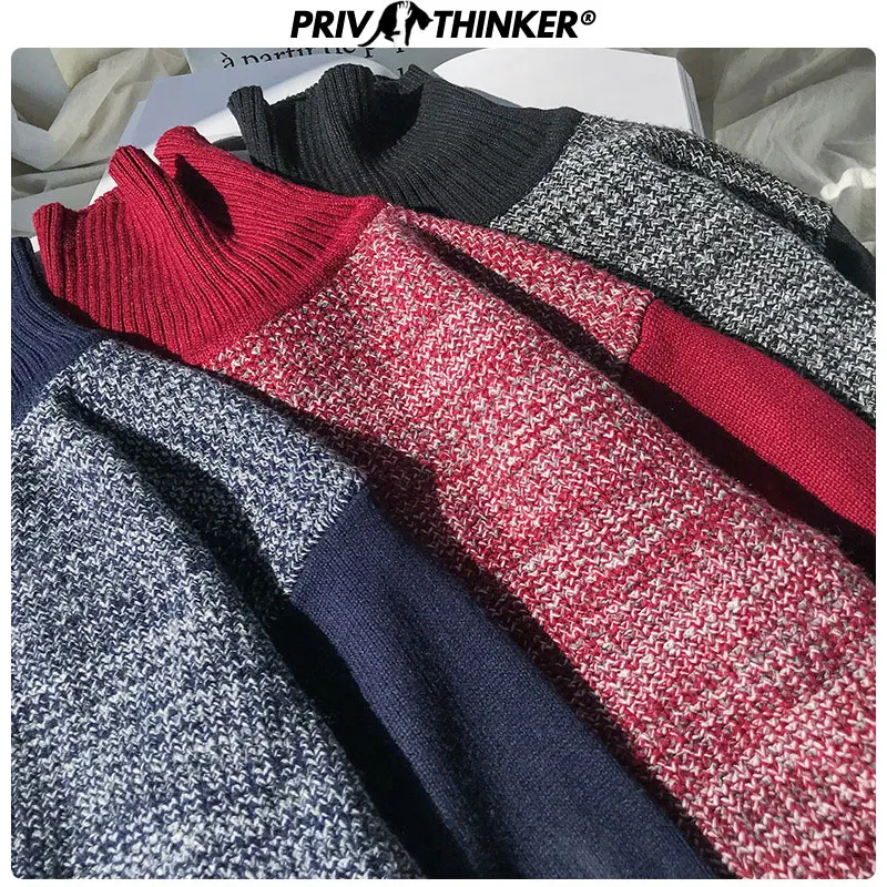 Privathinker винтажный винно-красный свитер с высоким воротом для женщин на осень и