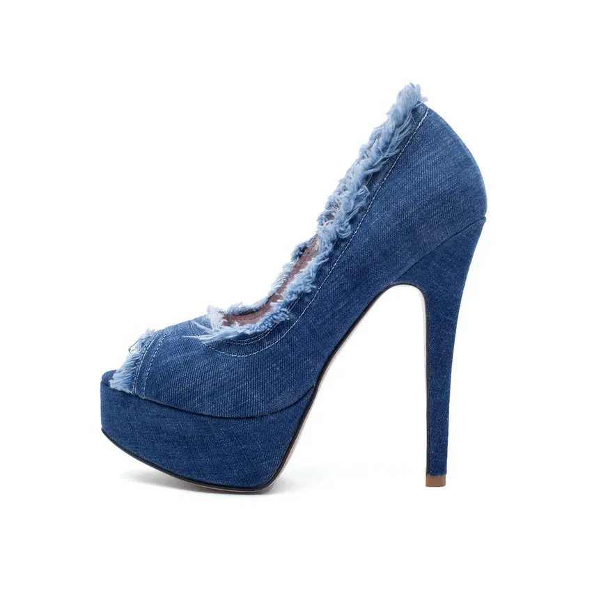Женские туфли-лодочки без застежки ESVEVA джинсовые туфли на тонком очень высоком