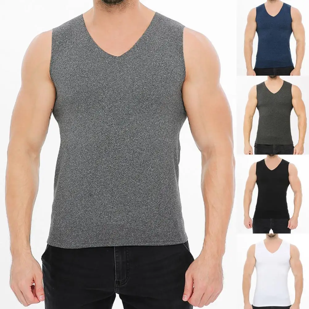 

Men Base Shirt Solid Color V Neck Casual Pullover Warm Plush Undershirt for Inner Wear