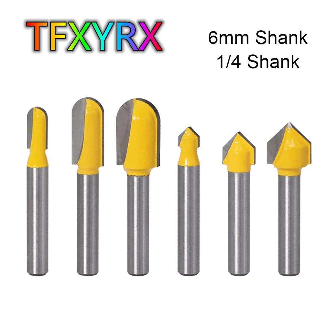

3/6pcs 6mm 1/4inch Shank Router Bit Set Round Nose Core Box Bit 90 Degree V-groove Millig Cutter for Wood Woodworking Tools
