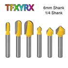 3, 6 штук в партии, 6 мм 14 дюйма для конических фрез для создания выпуклой филенки круглый нос керновый ящик бит 90 градусов v-паз миллиг фреза по дереву Деревообработка инструменты