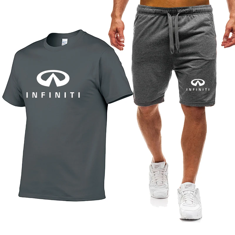 

Summer Casual Men's Short Sleeve Infiniti Car Logo Printing Cotton Short Sleeve High quality Men's POLO shirt pants 2 piece suit