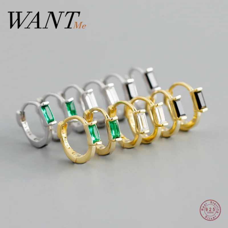 

WANTME 925 стерлингового серебра минималистский Геометрические Квадратные красочные циркон серьги Huggie серьги-гвоздики для женщин подростков М...
