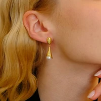 ins european and american retro earrings gold plated cold wind drop pearl temperament fashionable earrings show thin face