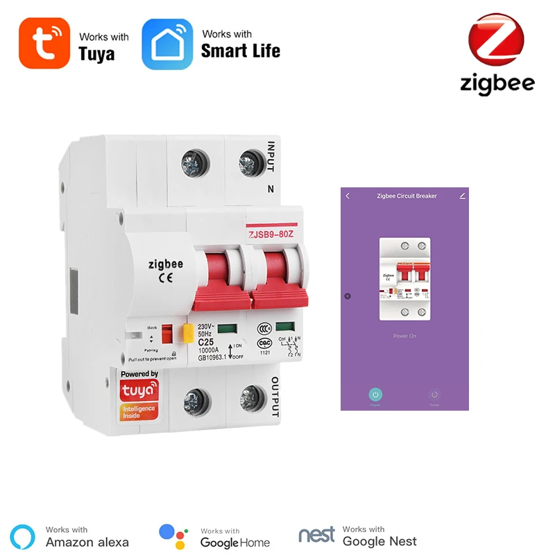 

Tuya Smart Zigbee Circuit Breaker 2P Automatic Switch Overload Short Circuit Protection Alexa Google Home Compatible Zigbee 3.0