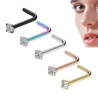 nose studs straight pin bone l shape clear gem piercing stainless steel 2mm