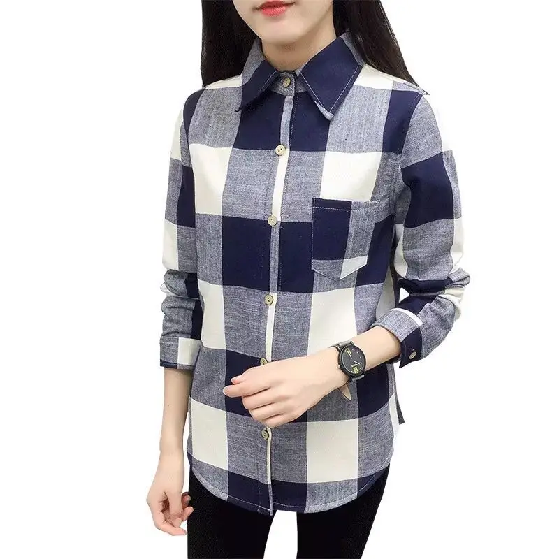 

2020 Autumn and Winter Korean Style Velvet Long-Sleeved Warm Shirt Women's New Style Loose Fashion Thickened Lapel/Plaid Base
