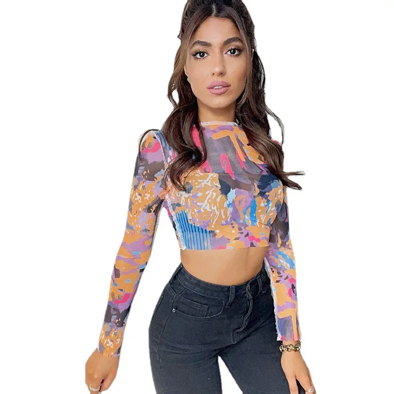 

Summer Drawing Or Pattern Color Coat Of Cultivate One's Morality Show Hilum Round Neck Long Sleeve T-shirt Fashion Female