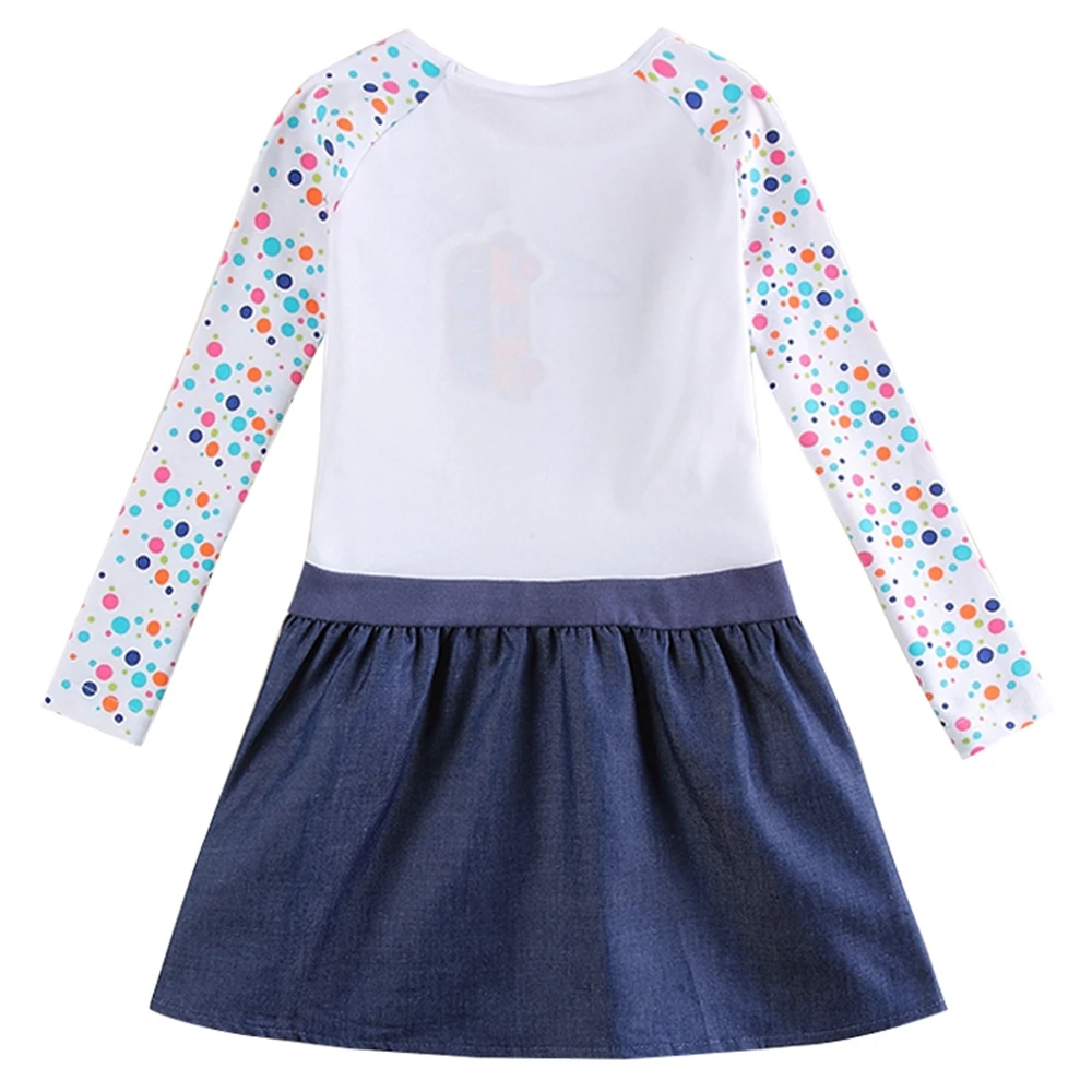 Платье с длинными рукавами и вышитым кроликом для девочек хлопковое осеннее