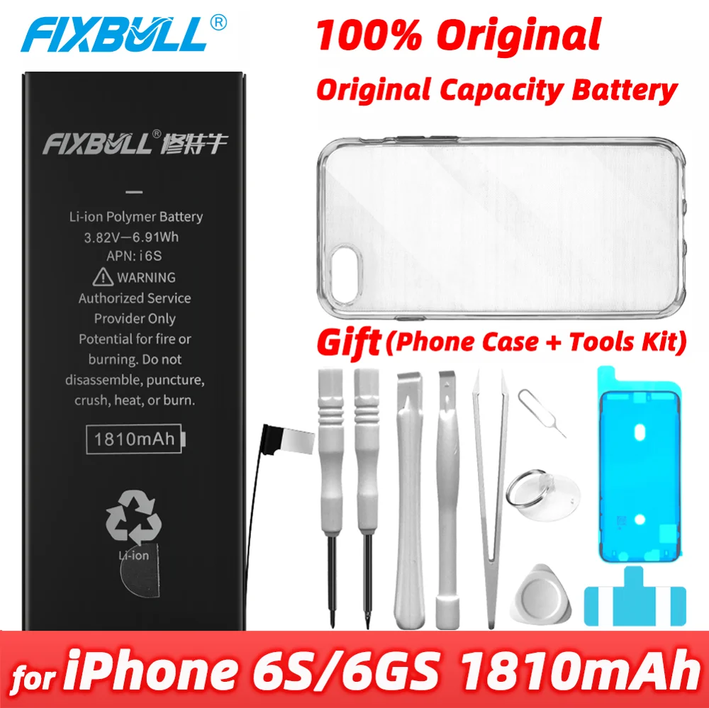 

Оригинальная Аккумуляторная Батарея FIXBULL для Apple iPhone 6S, для iPhone 6S, запасная батарея высокого качества, 1810 мАч, 2230 мАч