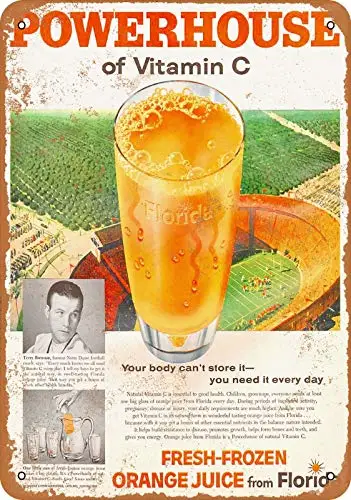 

Vintage Metal Tin Sign 1958 Orange Juice from Florida Home Bar Kitchen Wall Decor Hanging Signs 12X8Inch