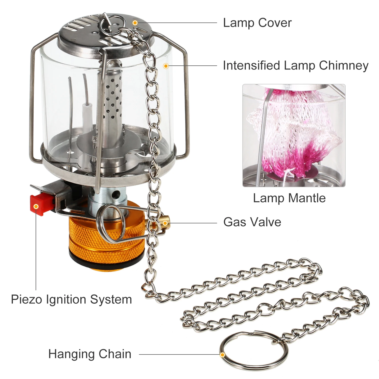 Mini Gas Lamp Portable Outdoor Camping Lantern Ultralight Piezo Ignition Tent Night Light Equipment | Спорт и развлечения