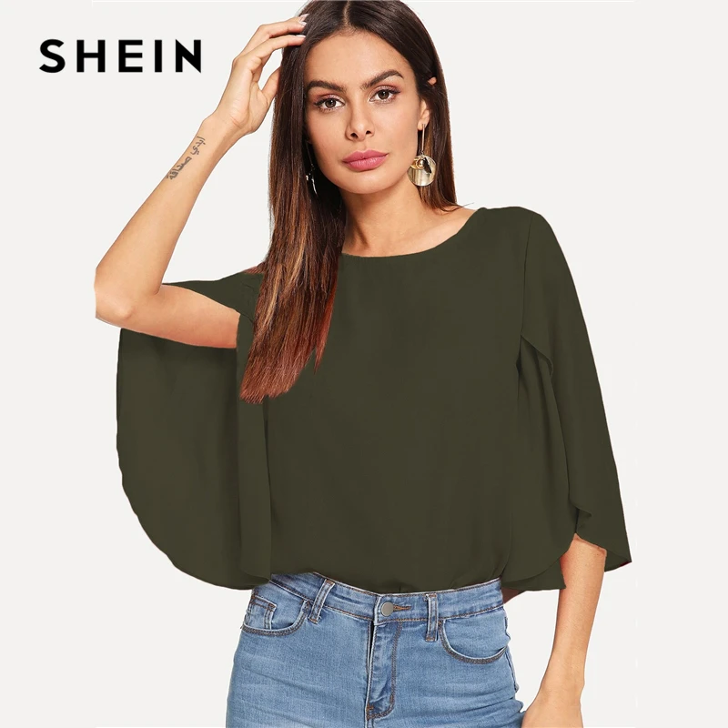 SHEIN Нарядная Одноцветная Блузка С Оригинальным Рукавом Элегантная Осенняя Блузка Для Офиса Современные Женские Топы