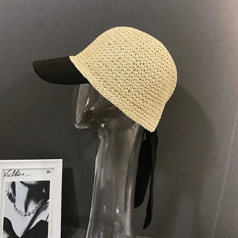 Женская Соломенная Кепка с бантом Повседневная Регулируемая козырьком дышащая