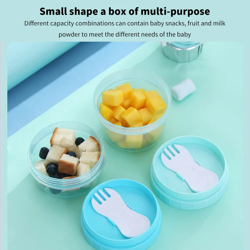 

With Lid Fork Portable Outdoor Transparent Plastic Two Layers Detachable Baby Food Storage Box Infant Toddler Snack Container