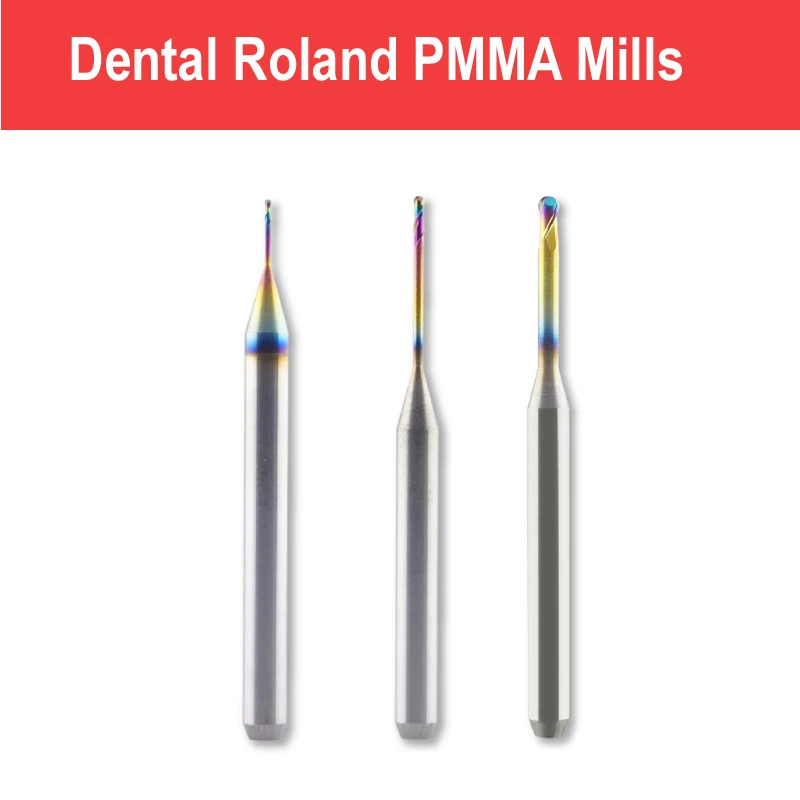 

Dental Lab CADCAM Roland Milling Burs For Resin Like PMMA, PEEK Cutting Edge Diameter 0.6mm 1.0mm 2.0mm Shank 4mm