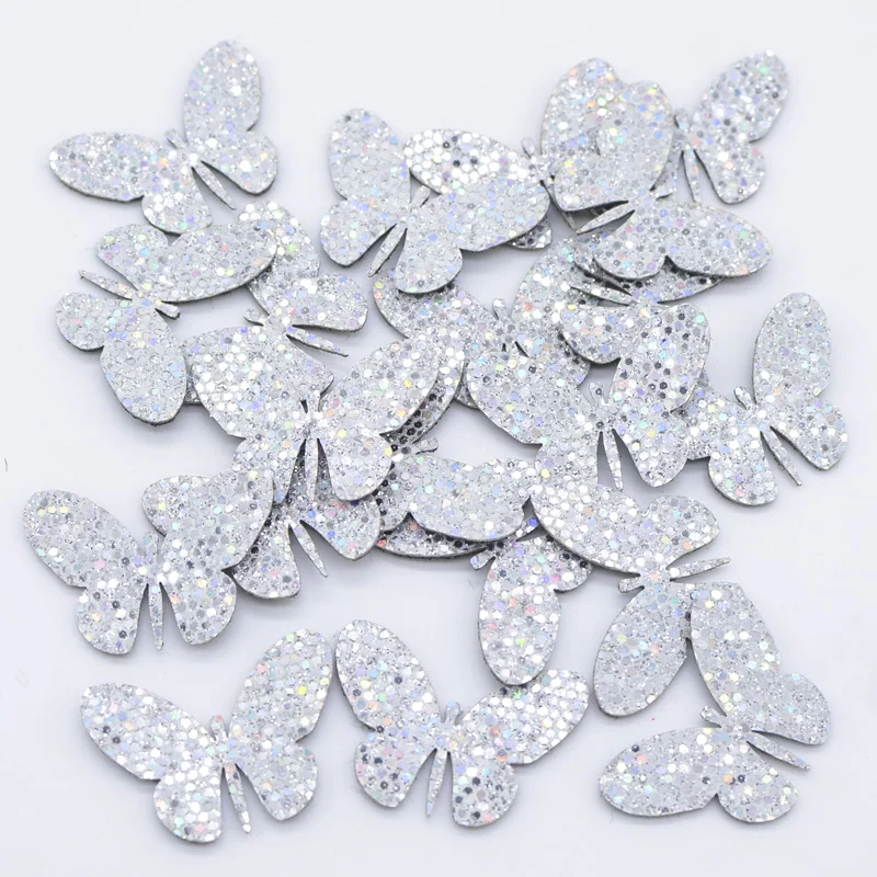 50Pcs/lot 32*22mm Padded Glitter Fabric Colorful Sequins Butterfly Appliques for DIY Headwear hair Clips Bow Decor Patches C21 |