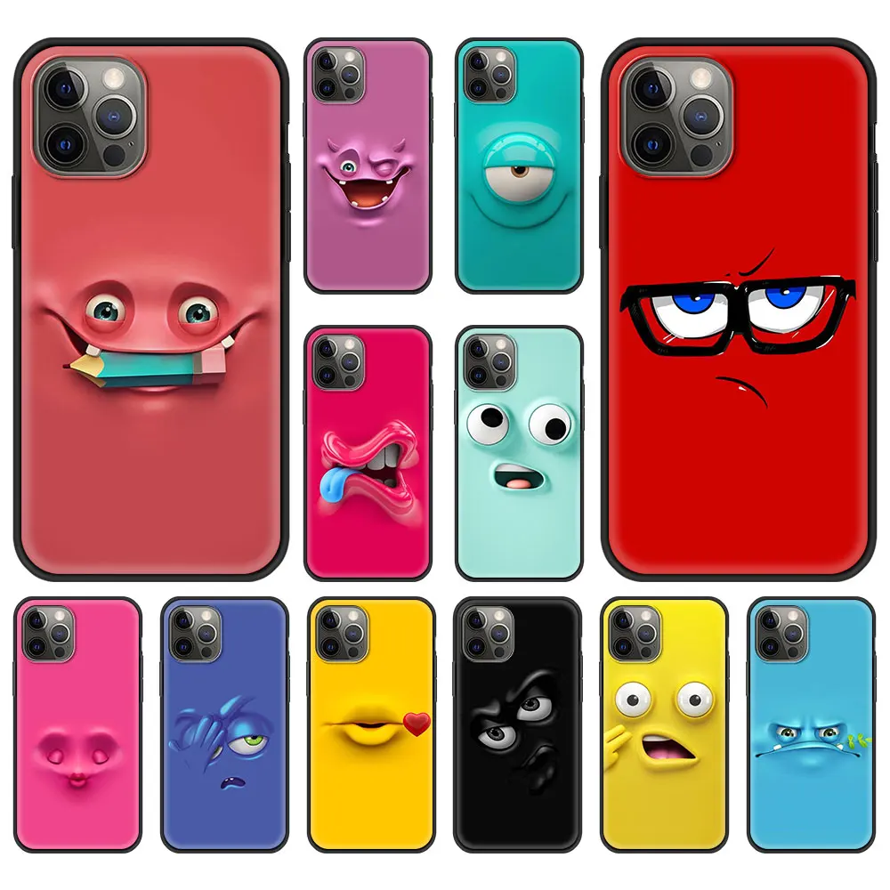 

Cute Cartoon Funny Face Case for iPhone 13 11 12 Pro Max Phone Cover for iPhone 7 8 Plus SE2020 X XR XS Max Luxury Back Shell