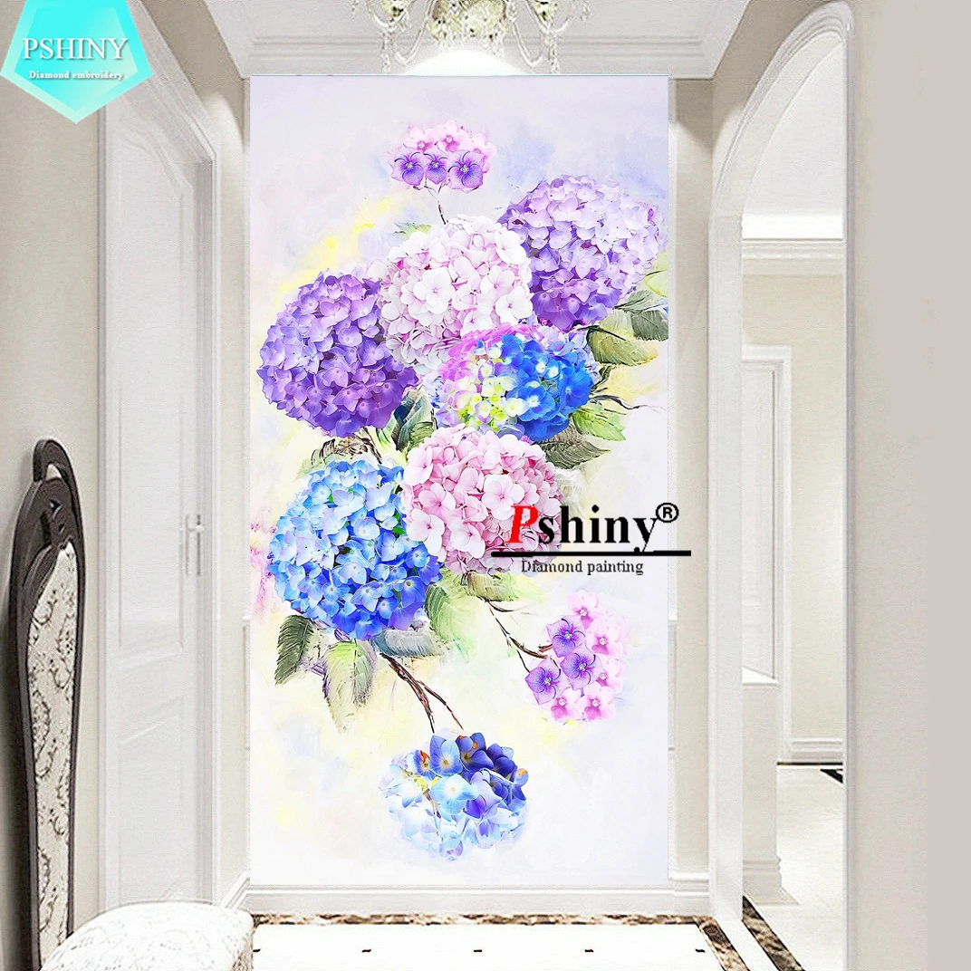 PSHINY 5D DIY Алмазная вышивка распродажа цветные гортензии цветы круглые стразы
