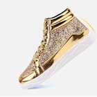 Кроссовки Idopy мужские высокие, крутая обувь на плоской платформе, со шнуровкой, блестками, для вечеринок, выступлений, сцены