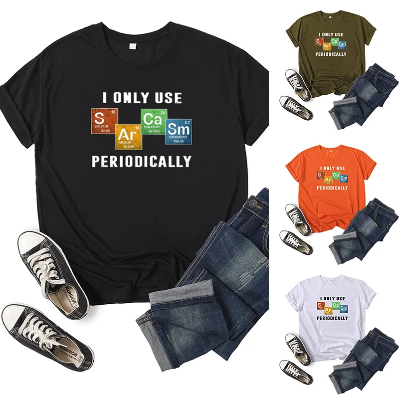 

PERIODICALLY Letter Print Women T Shirt Short Sleeve O Neck Loose Women Tshirt Ladies Tee Shirt Tops Clothes Camisetas Mujer