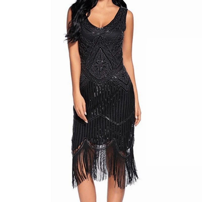 Size XS-4XL Women's 1920s Vintage Sequin Full Fringed Deco Inspired Flapper Dress Roaring 20s Great Gatsby Dress Vestidos