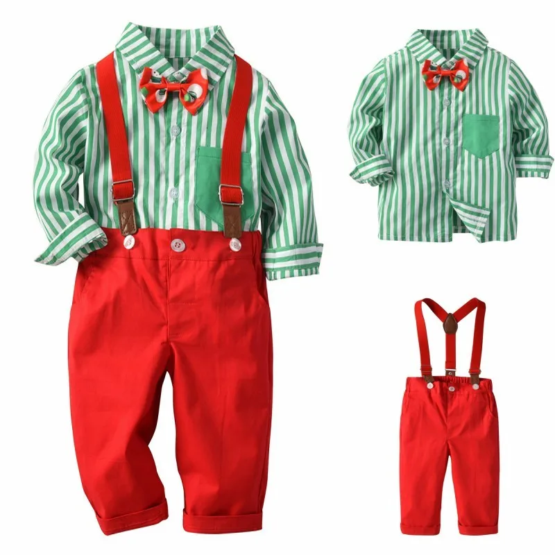 Коллекция 2019 года детская одежда новая рубашка в красно-зеленую полоску с